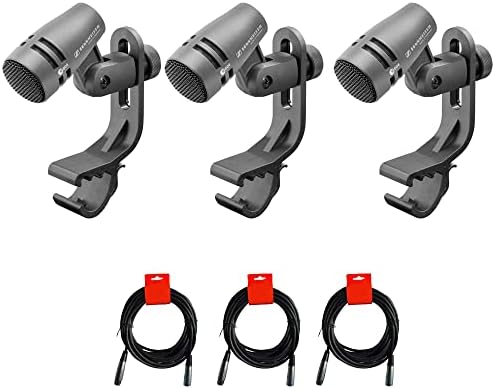 3 Sennheiser E604 Dynamic Cardioid Instrument Microphone Kit with drum rim clips and 3 mic cables bundle