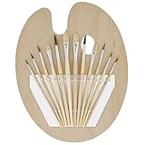 US Art Supply 12 Piece Brush Set with 9 x 12 inch Wood Palette