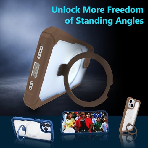 Image of AIBEX Transparent Back Cover Compatible for iPhone 13 /14| Mag-Saf Magnetic Ring Kickstand | Shockproof Dual Layer Military Grade Drop Protection Armor Case| Wireless Charging Support - Brown