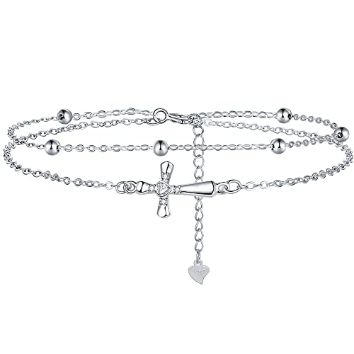 Lydreewam Kreuz Armband für Damen 925 Sterling Silber Kruzifix Doppel Armkette mit 3A Zirkonia & Geschenkbox, Armband für Weihnachten Christliche Kommunion, verstellbar 17+4cm Cover