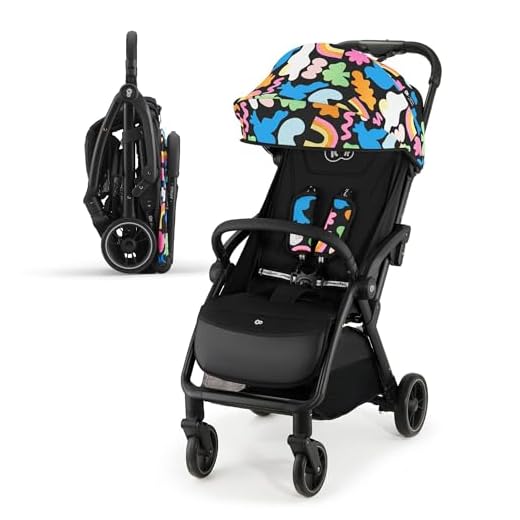 Kinderkraft APINO Passeggino Leggero fino 22 kg, Solo 7,5 Kg, Passeggino Da Viaggio, Pieghevole automatico, Schienale Regolabile In Posizione Sdraiata, Copertura Antipioggia, Happy Shapes