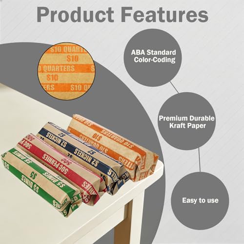 Image of 600 Pcs Coin Wrappers, 150 Each for Quarter, Pennie, Dime, Nickel