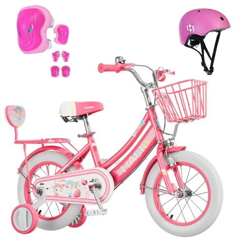 Habib Mädchenfahrrad Komplettset | 16 Zoll | Inkl. Luftpumpe & 6-teiligem Schutz-Set | Karbonstahlrahmen & Duales Bremssystem | Mitwachsend & sicher für Mädchen 3-8 Jahre - Rot