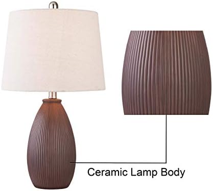 Maxax Bedside Table Lamps Set of 2 Ceramic Lamps with Oatmeal Shade Bedside Desk Lamps for Bedroom, Living Room, Office