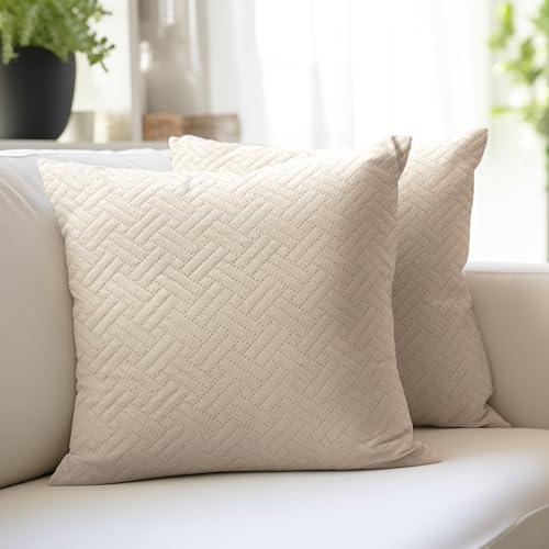 Image of Encasa XO Velvet Cushion Covers, No Inserts, Set of 2, Beige