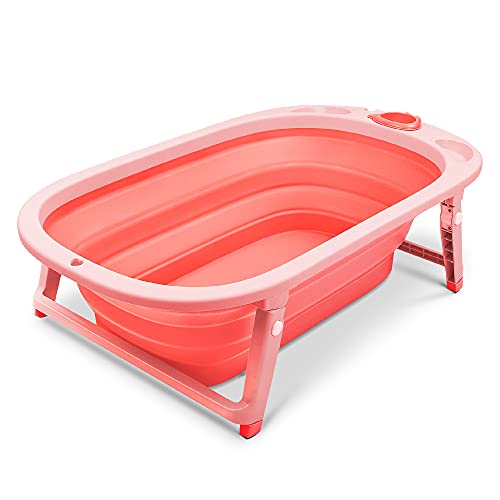 wuuhoo® Baignoire de bébé Ergonomique Nemo - Baignoire Pliable et Rabattable, pour Nouveau-nés et Tout-Petits, avec Bouchon de vidange pour évacuer l'eau Rose Cover