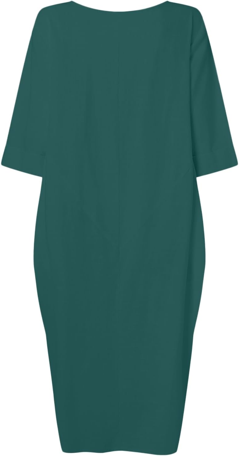 Celmia Autumn Solid Loose Long Maxi Dress Cotton Caftan - Image 5