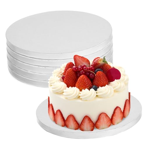 STOBAZA 8 Inch Cardboard Cake Bases 6 Pack Round Cake Stand Boards for Wedding Party and Home