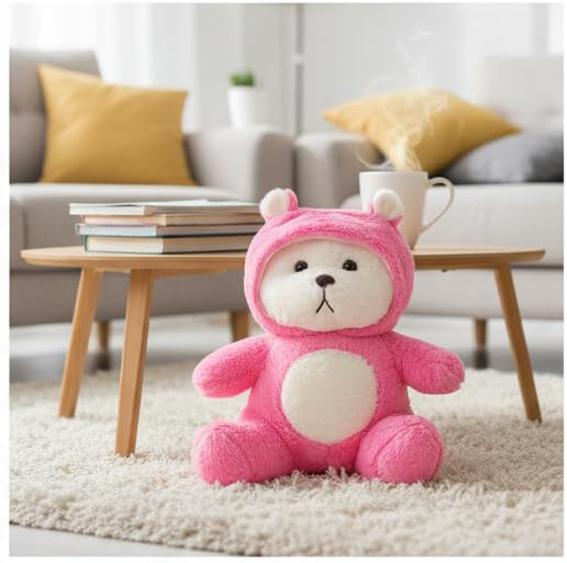 Image of Storescent Hooded Teddy Bear Plush Toy | Soft & Cute Stuffed Animal Toy for Hugging for Kids & Loved Ones - Dark Pink 45cm