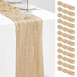 12 Pcs Beige Table Runner 20x120 Inch Long Rustic Gauze Table Runner 10 FT Boho Gauze Cheese Cloth The Perfect Choice for Decorating Your Parties, Banquets and Weddings