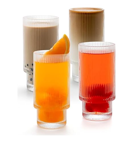Image of Premium 350 ML Water & Juice Glasses Drinking Glasses,Highball Glasses,Tumblers for Water, Juice, Beer, Cocktail and Mixed Drinks (Set of 4) (Linning - A, 4 Count (Pack of 1))