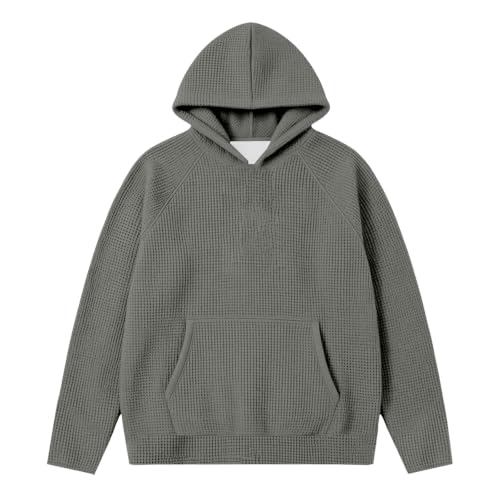 Mens Waffle Knit Pullover Hoodie Long Sleeve Casual Sweatshirt Cozy Fit - Image 3