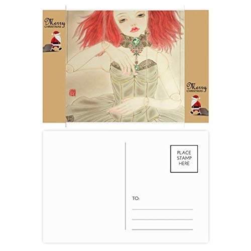 Cartes de Noël aquarelle style marionnette chinoise : lot de 20 cartes de vœux