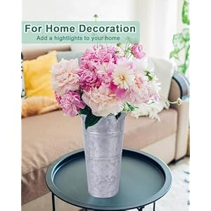   12-Inch-Galvanized-Metal-Vases-for-Flowers-2-Pcs-Farmhouse-Decorative-Tall-Flower-Bucket-with-Handles-Rustic-French-Tin-Planter-Buckets-for-Wedding-Decor-Silver