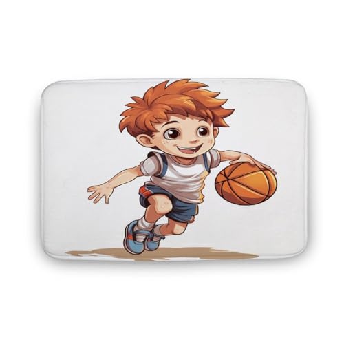 HighonHi Bath Mat A Cartoon Boy Play Basketball -4 Bath Rug Personalized Boy Basketball Player Velvet Indoor Doormat Front Door Welcome Mat Super Cozy Non Slip Machine Washable 16