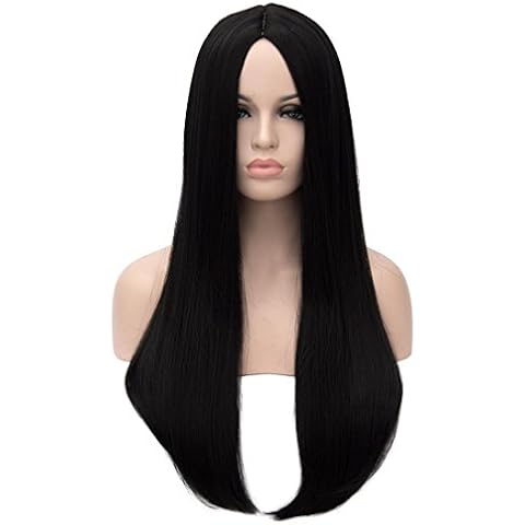 Kalyss Long Black Straight Wig for Women Imported Synthetic Heat Resistant Fiber Hair Cosplay Costume Wig Cover