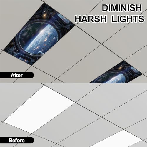 Image of 4 Pack Fluorescent Light Covers for Ceiling Lights Earth planet Cupola International space station Surface Elements this Magnetic Light Filters Diffuser Shade for Classroom Home Office School