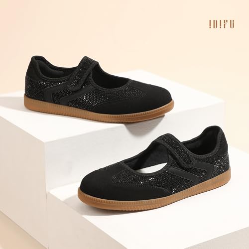 Image of IDIFU Mary Jane Sneakers for Women Retro Fashion Casual Ballet Flats | Lightweight Memory Foam Insole Non-Slip Hook and Loop Spring Tennis Walking Shoes