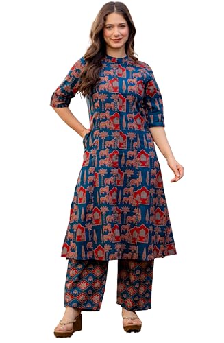 Image of rytras Women Printed A-Line Kurta Set with Palazzo Pants