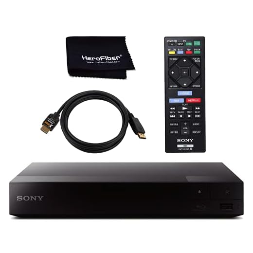 Sony BDPS6700 4K-Upscaling Blu-ray DVD Player with Super Wi-Fi + Remote Control, Bundled with Xtech High-Speed HDMI Cable with Ethernet + HeroFiber Gentle Cleaning Cloth