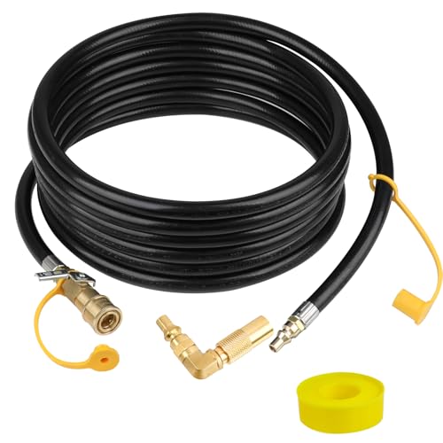 Iococee Upgraded 18FT RV Quick Connect Propane Hose for RV to Grill Low Pressure Quick Connect Propane Hose with Elbow Adapter for 17 and 22 Blackstone Griddles/Grills