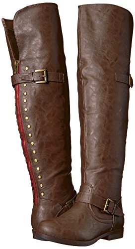 Brinley Co. Womens Wide Calf Over-The-Knee Inside Pocket Buckle Studded Boots Brown, 8 Wide Calf Us #TOP6