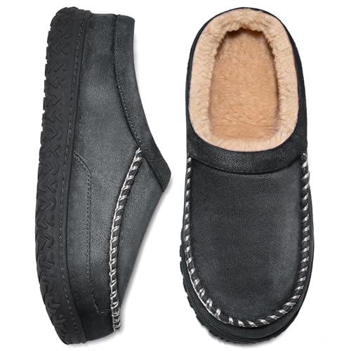 Pantofole da uomo in memory foam, calde, comode, per interni ed esterni, Grigio, 44/45 EU