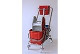 reinigungswagen putzwagen test - Doppelfahrwagen verchromt CleanSV® Reinigungswagen Putzwagen chrom mit Deichselwanne mit 1 Eimer a 6 Liter, 2 Eimer (rot und blau) mit Moppresse