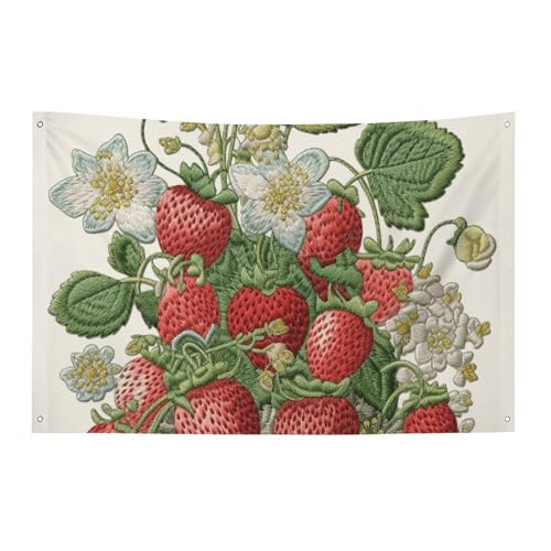 Drapeau de jardin saisonnier résistant broderie fraises qui ne ternit pas