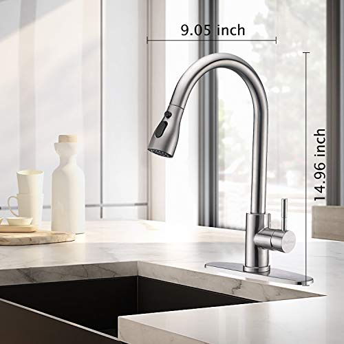 Kitchen Faucet, Single Handle Stainless Steel Kitchen Sink Faucet with Pull Down Sprayer, Pull Out Kitchen Faucets, Faucets for Kitchen Sinks