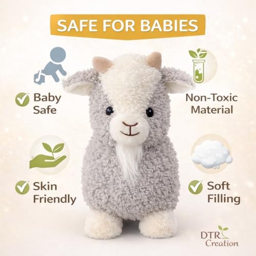 Image of Sheep Soft Toy for Kids, Ultra Soft Plush Stuffed Animal for Baby Boys & Girls, Cute Goat Teddy Toy for Kids, Birthday Gift & Room Decor Toy, Grey & White Color, 40 cm