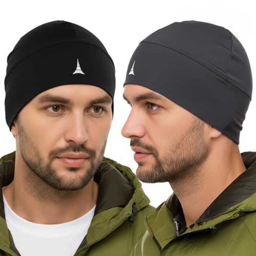 Helmet Liner Sweat Wicking Skull Cap Beanie. Ultimate Performance Moisture Wicking. Fits Under Helmets 2pack - Black & Gray