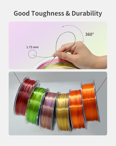 Image of Silk Rainbow PLA Filament 1.75mm, Multicolor Silk 3D Printer Filament, Fast Color Change, Dimensional Accuracy 1.75mm + /- 0.02mm, Neatly Wound, 1kg (2.2lbs) 1 Spool, Red Yellow Blue Purple