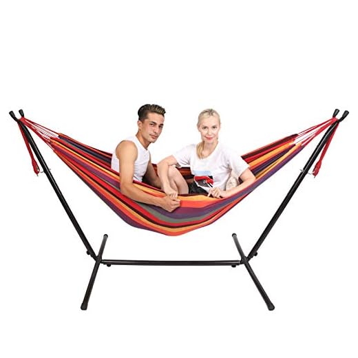 Kanchimi Hammock with Stand,Max Load 450lbs,Portable Double Hammock for para Patio,Indoor Outdoor Hammock with Stand 2 Person Heavy Duty,Premium Carrying Case Included(Rainbow)