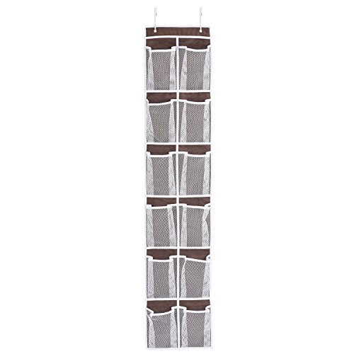 MaidMAX Over the Door Shoe Organizer, 12 Mesh Pockets with 2 Metal Hooks, Brown, 58 Inches High