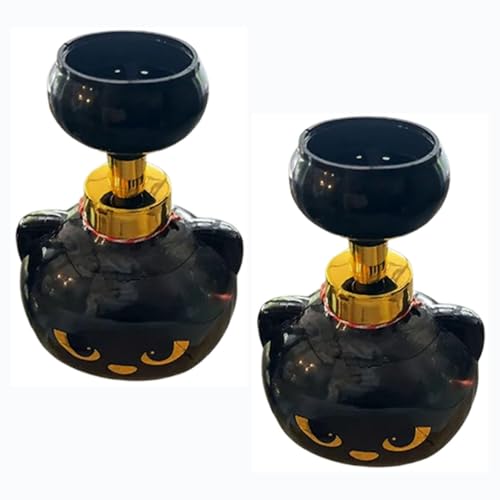 かわいい猫の足跡フォームソープディスペンサー、2026年アップグレードブラックキティ泡ポンプボトルが足の形をした泡を作り出す、黒猫の足跡プリントプレス付き自動ソープディスペンサー、不気味なかわいいハンドソープポンプ(2個)。