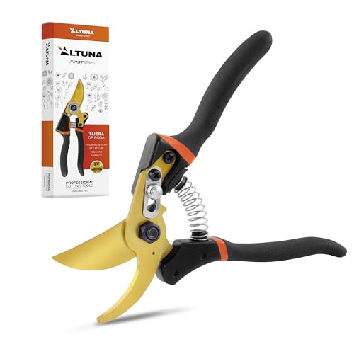 Altuna TR15 - Tijeras de Podar de Titanio - Tijera de Jardín Profesional con Hoja SK5 - Corte Bypass Preciso - Mango Metálico Antideslizante - Diseño Ergonómico - Ideal para Regalo - Caja Incluida