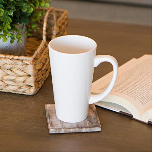 Serami 15oz White Funnel Ceramic Tall Coffee Mugs with Large Handles, Set of 4 - Thumbnail 4