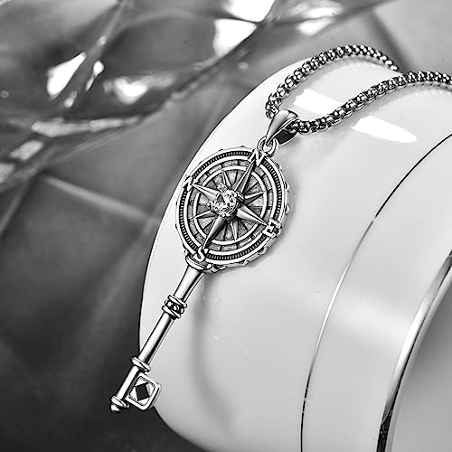 KINGWHYTE Compass Necklace for Men 925 Sterling Silver Birthday Gifts Graduation Travel Jewelry for Husband Brother with Stainless Steel Chain2