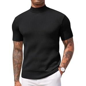 COOFANDY Men’s Mock Turtleneck Sweater Short Sleeve Casual Basic Tops Ribbed Knit Pullover Solid Tee