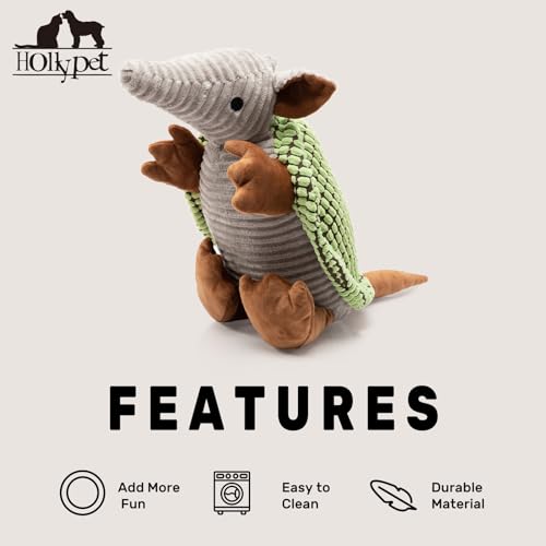 Image of Hollypet Plush Dog Squeaky Toy Stuffed Armadillo Animal Pet Puppy Chew Toys with Clean Teeth for Small Medium Large All Breed Sizes Dogs, Cantaloupe Green, 14 in