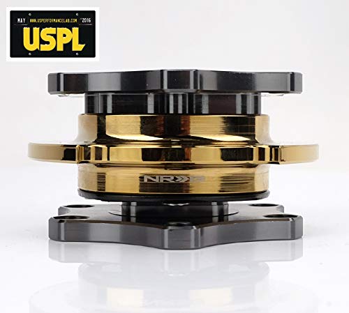 NRG Innovations SFI 42.1 Spec D shaped Quick Release SRK-R200BK-BK + U.S. Performance Lab Air Freshener (GUN METAL BODY - CHROME GOLD RING)