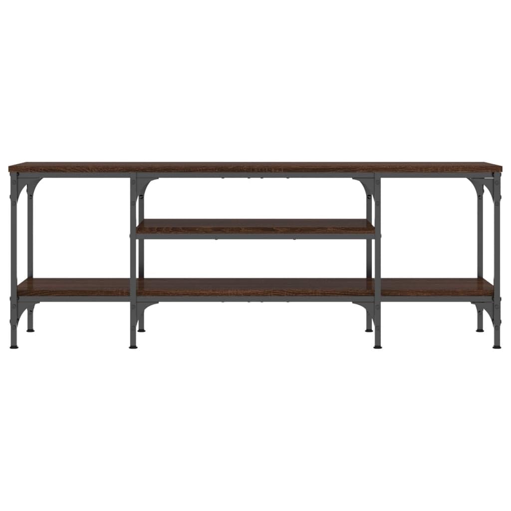 Mobile TV Consolino marrone effetto rovere 121 x 35 x 45 cm con ripiani e robusto piano superiore in legno e ferro per riporre e riporre oggetti