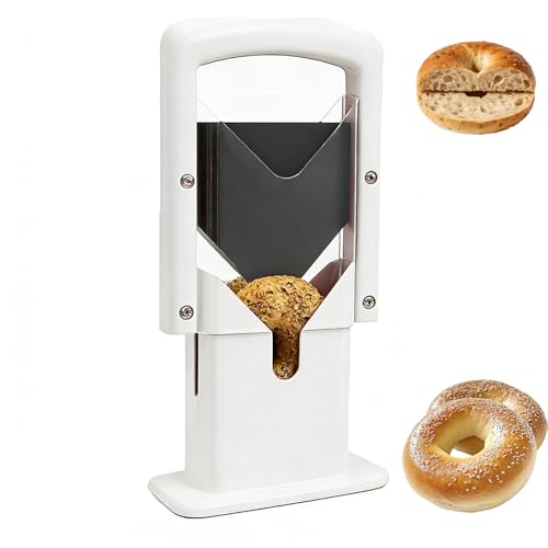 Cortador de bagels con escudo de seguridad, hoja de acero inoxidable para un fácil corte, accesorio de cortador manual para bagels, bollos, cruasanes y frutas