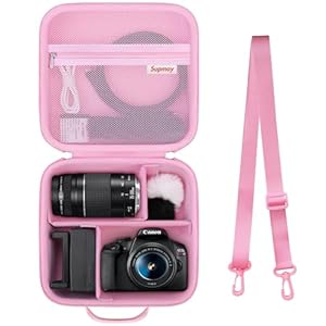 Supmay Hard Travel Case for Canon EOS 2000D / 4000D DSLR Camera/EOS R50 / R6 Mark II/ R100 / R50V / R8 / R7 / R10 Mirrorless Camera, Lens, Tripod with 3 Pieces of Dividers and Shoulder Strap, Black