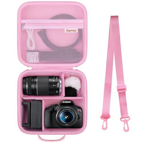 Supmay Hard Travel Case for Canon EOS 2000D / 4000D DSLR Camera/EOS R50 / R6 Mark II/ R100 / R50V / R8 / R7 / R10 Mirrorless Camera, Lens, Tripod with 3 Pieces of Dividers and Shoulder Strap, Black