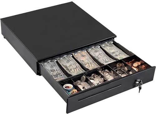 Image of 24x7 eMall 5 Slot Electronic And Manual Cash Drawer Register for Point of Sale (POS) System with 5 Bill And Coin Cash Tray, Removable Coin, 24V, RJ11 /RJ12 Key-Lock, Cash Box- Size- 40 cm x 40 cm