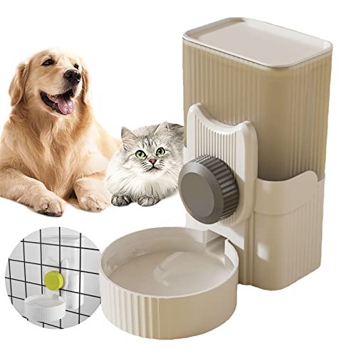 Automatic Replenish Pet Waterer, 1L Capacity Auto Siphon Gravity Cage Hanging Water Dispenser Set for Dog and Cat Small Animals, Removable Pet Water Bottle Water Container (Waterer, Grey)