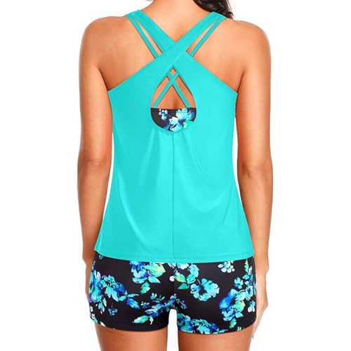 Tankini 3 pièces avec short et couverture de plage imprimé fleuri