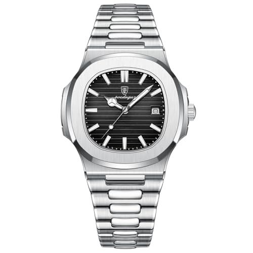 Reloj Hombre Acero Inoxidable, Resistente al Agua, Fecha y Manecillas Luminosas, Estilo...